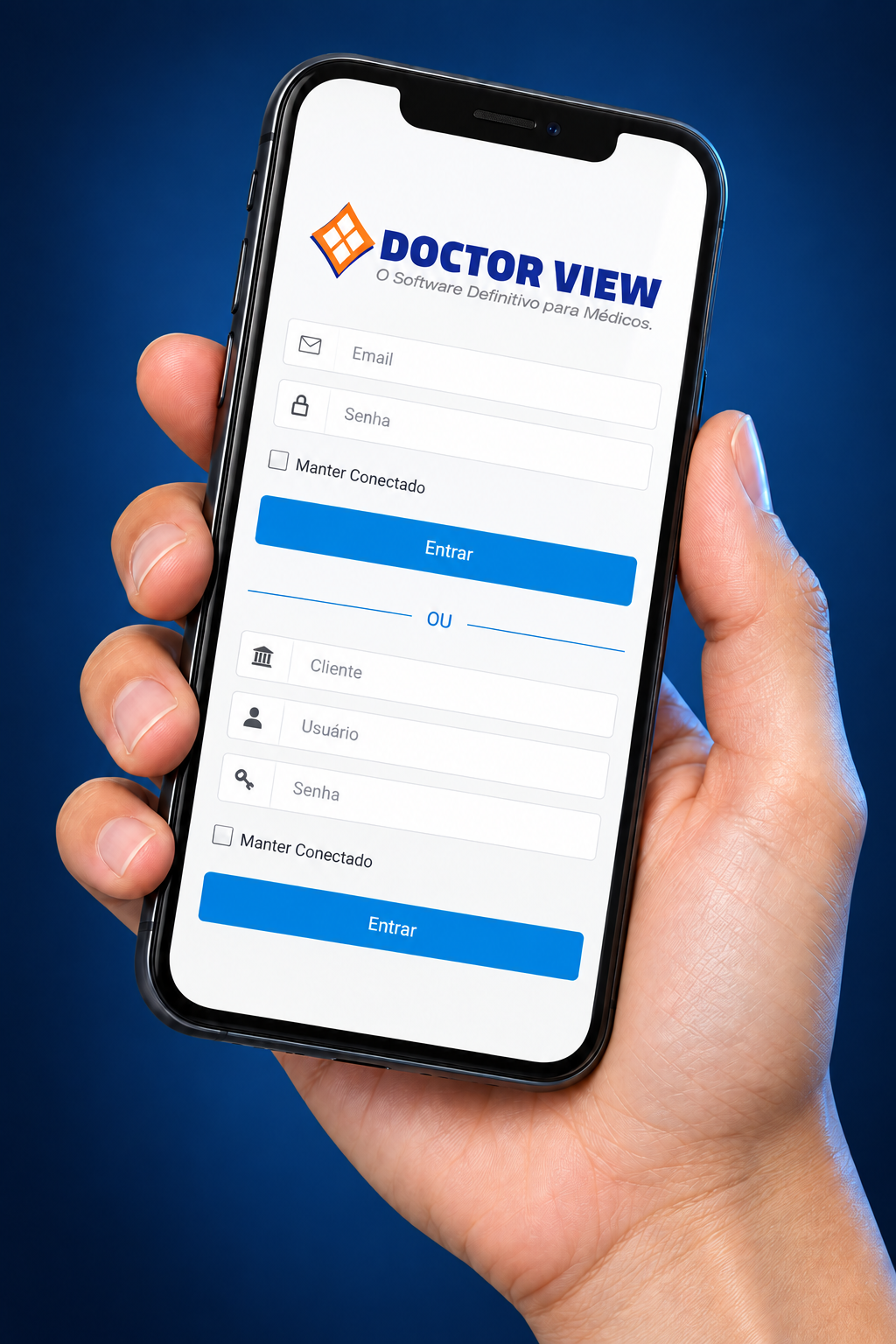 Acesso móvel ao Doctor View em um smartphone